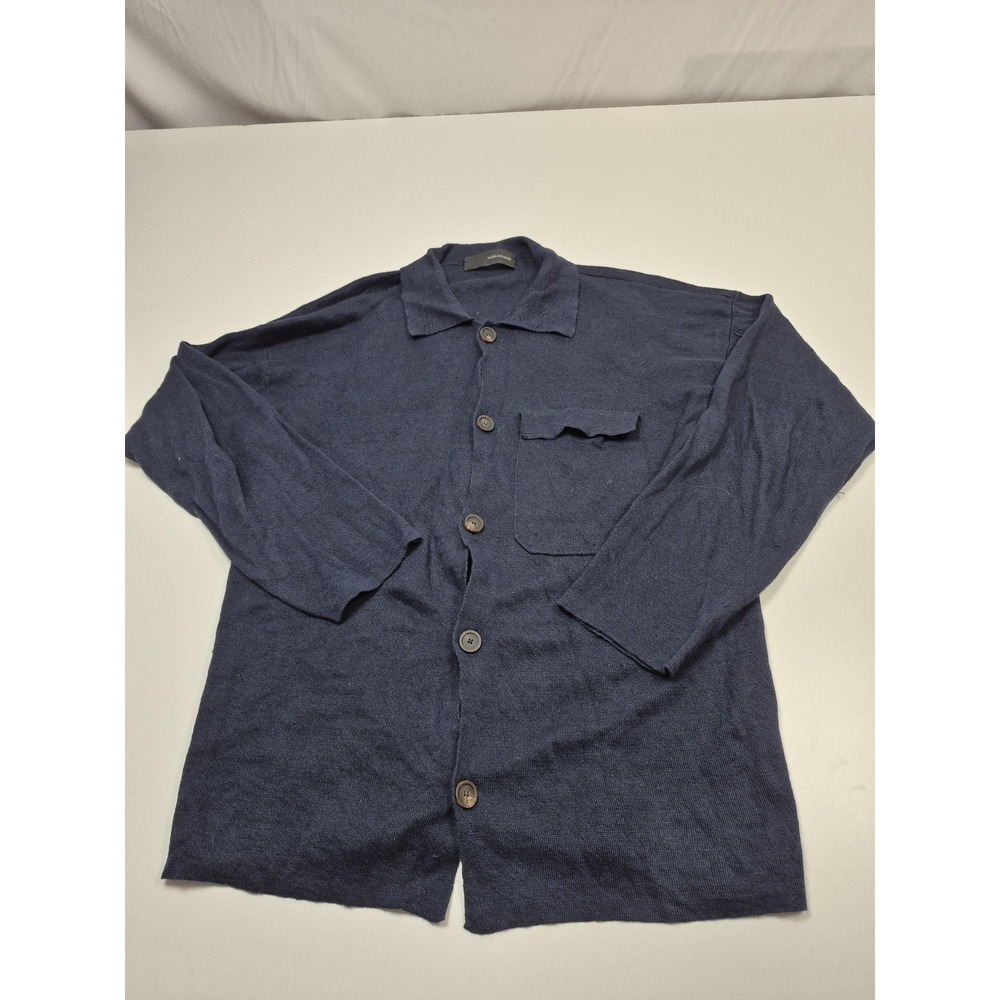 Tagliatore Sweater Mens IT 52 Blue Linen Cotton Collared Cardigan Italy